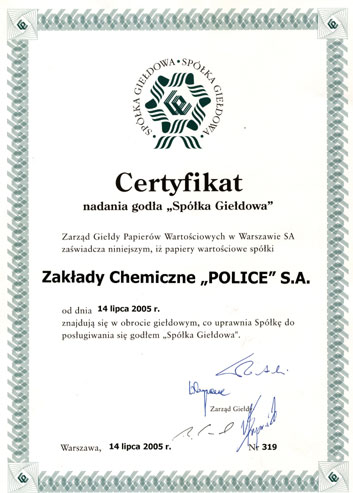 2005. Spółka Giełdowa